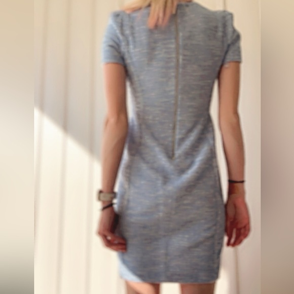 NWOT Calvin Klein Tweed Light Blue and White Dress with Padded Sleeves - Picture 4 of 6